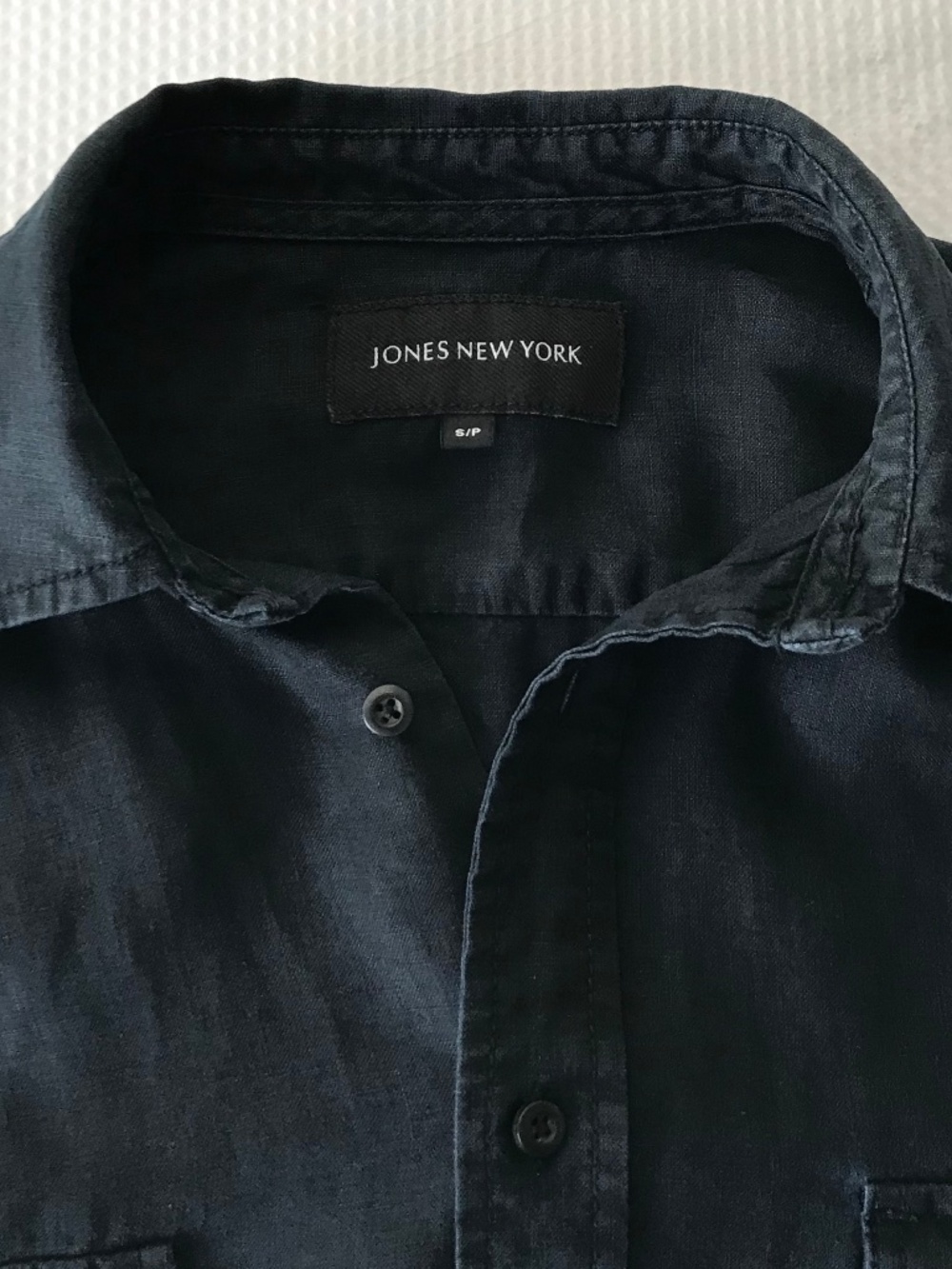 Jones New York 100% Premium Linen Button Up Short Sleeve Shirt Black Mens Small